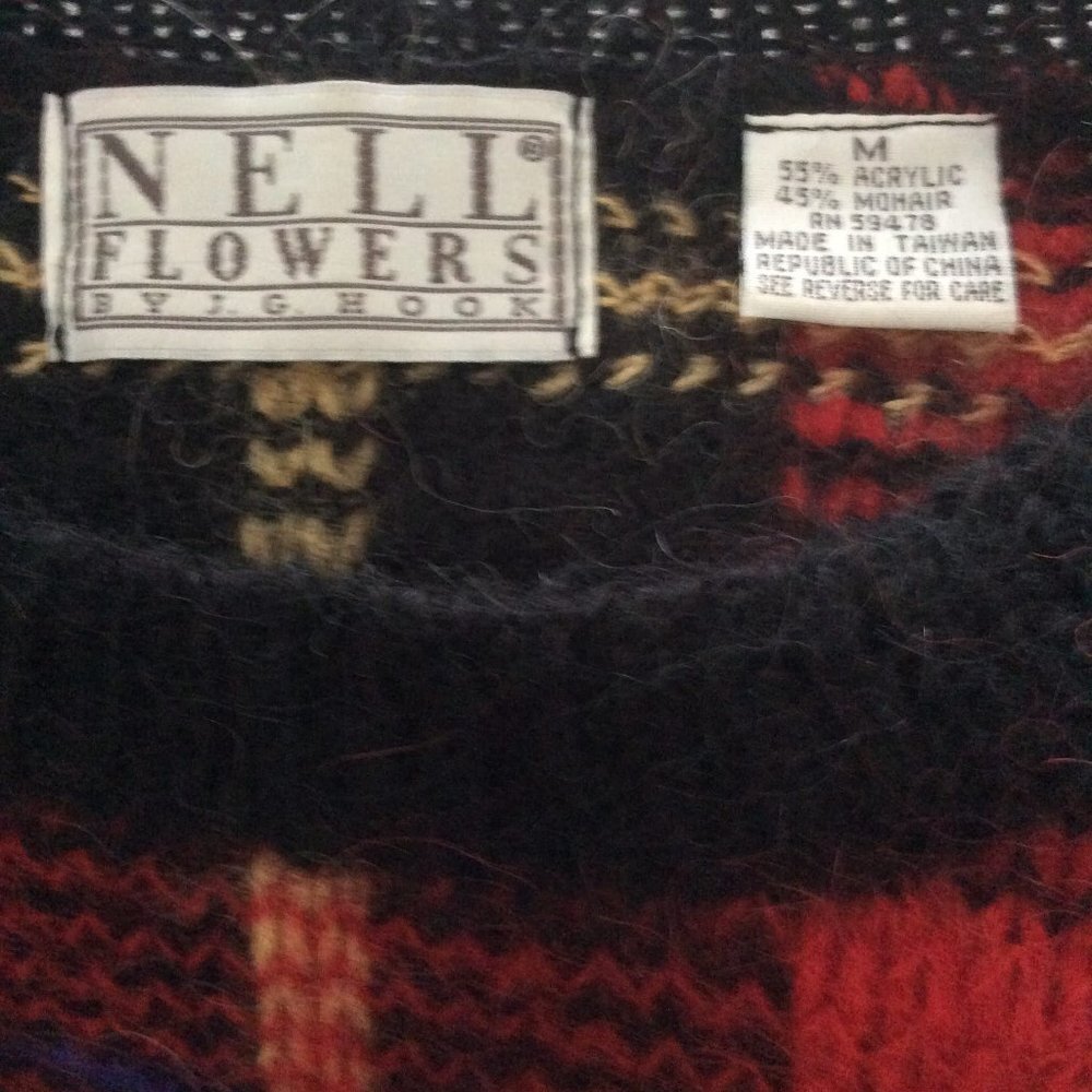 Vintage Nell Flowers by JG Hook Red Plaid Tunic Sweater Size Medium - Picture 6 of 7